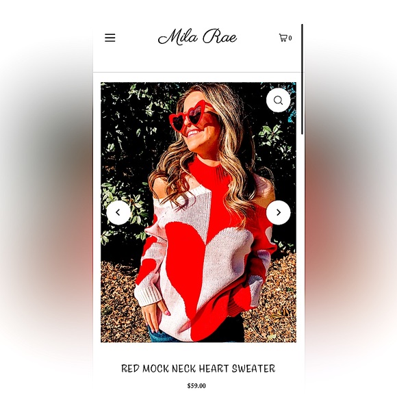 Red Mock Neck Heart Sweater - Picture 1 of 3